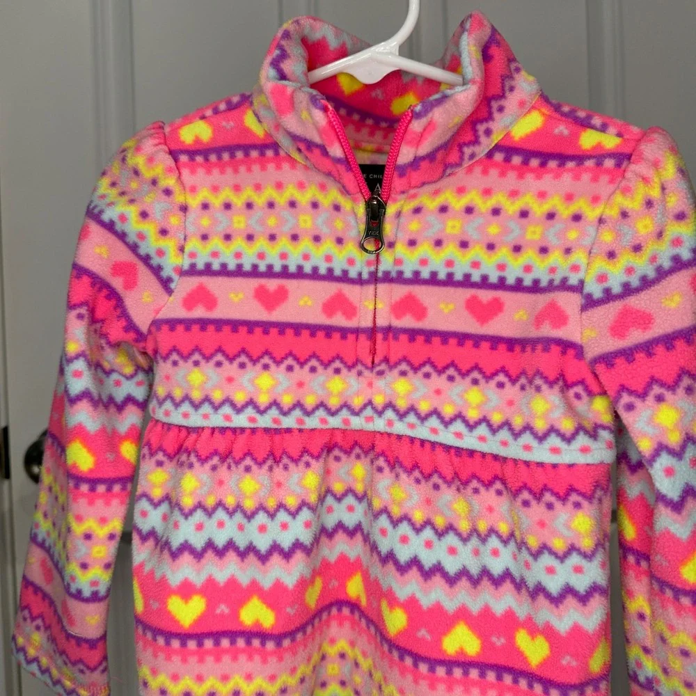 The Childrens Place Girls Pink Heart Fleece‎ Quarter Zip Pullover Size 3T